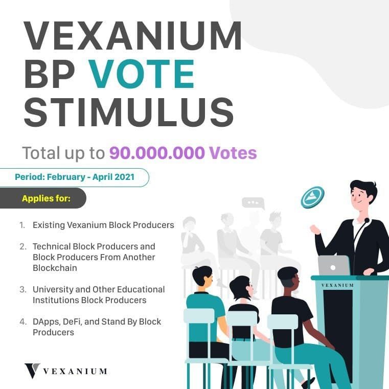 Vexanium kembali mengadakan Program Stimulus vote untuk Block Producers (BP)